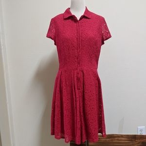 New York & Company Red Lace Midi Dress